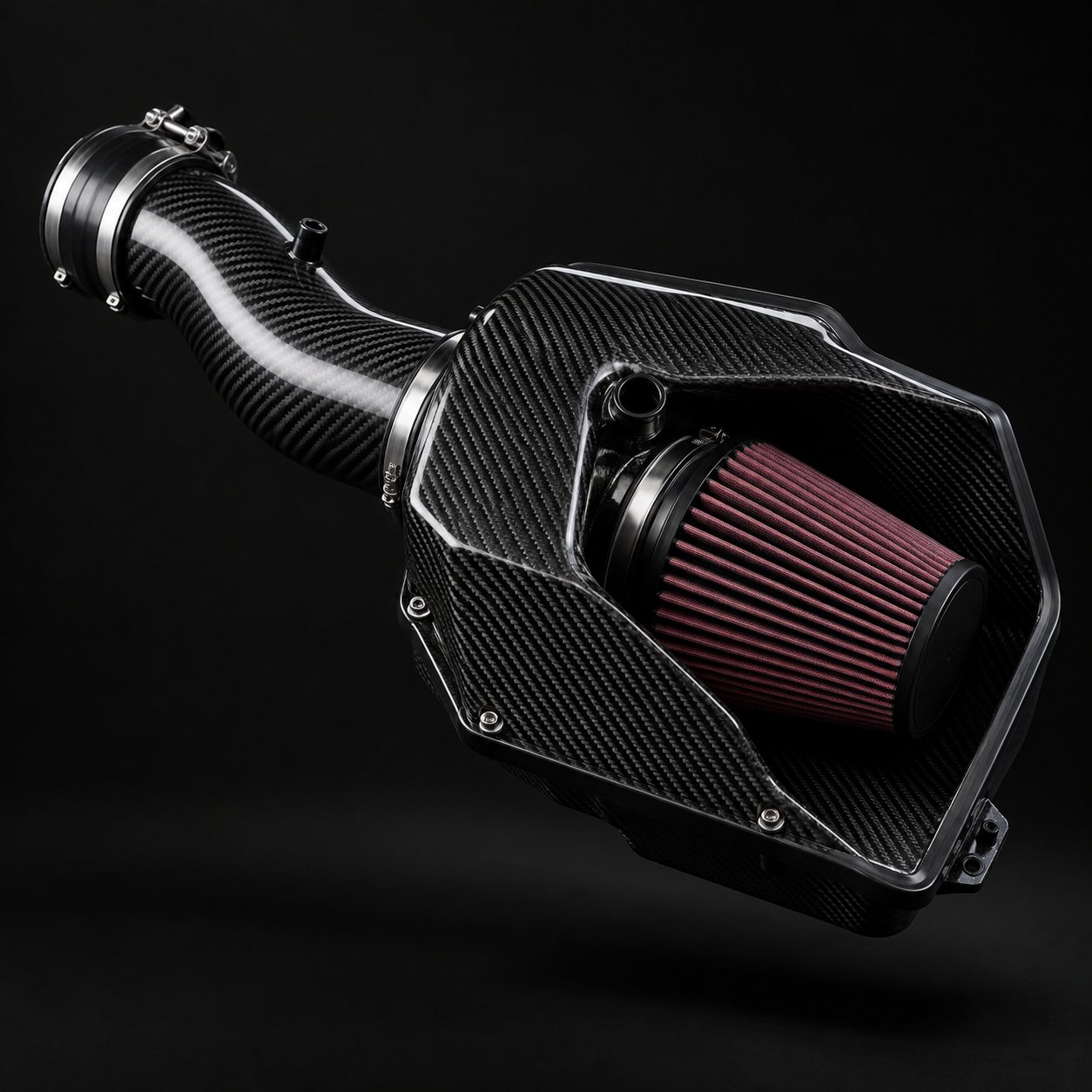 Carbon fiber cold air intake with enclosed airbox and conical filter