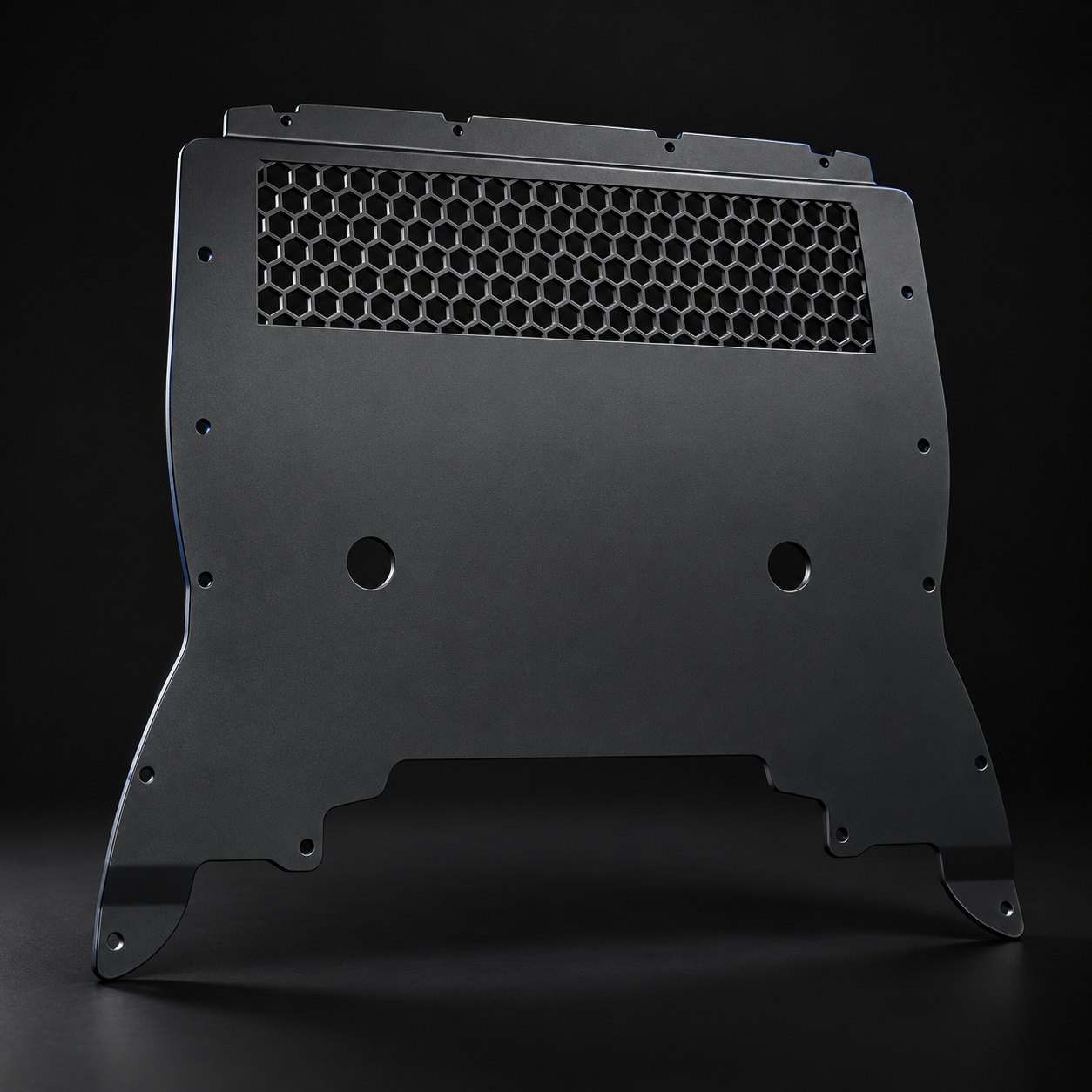 Black S63 oil cooler guard with a hexagonal honeycomb mesh screen for the F90 M5